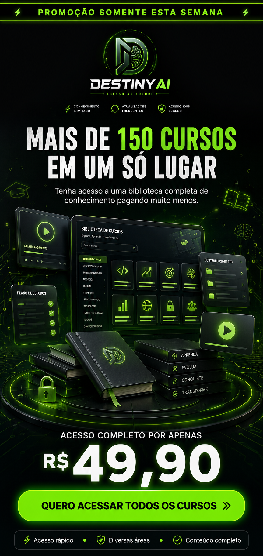 Mais de 150 cursos em um só lugar. Acesso completo por apenas R$ 49,90.