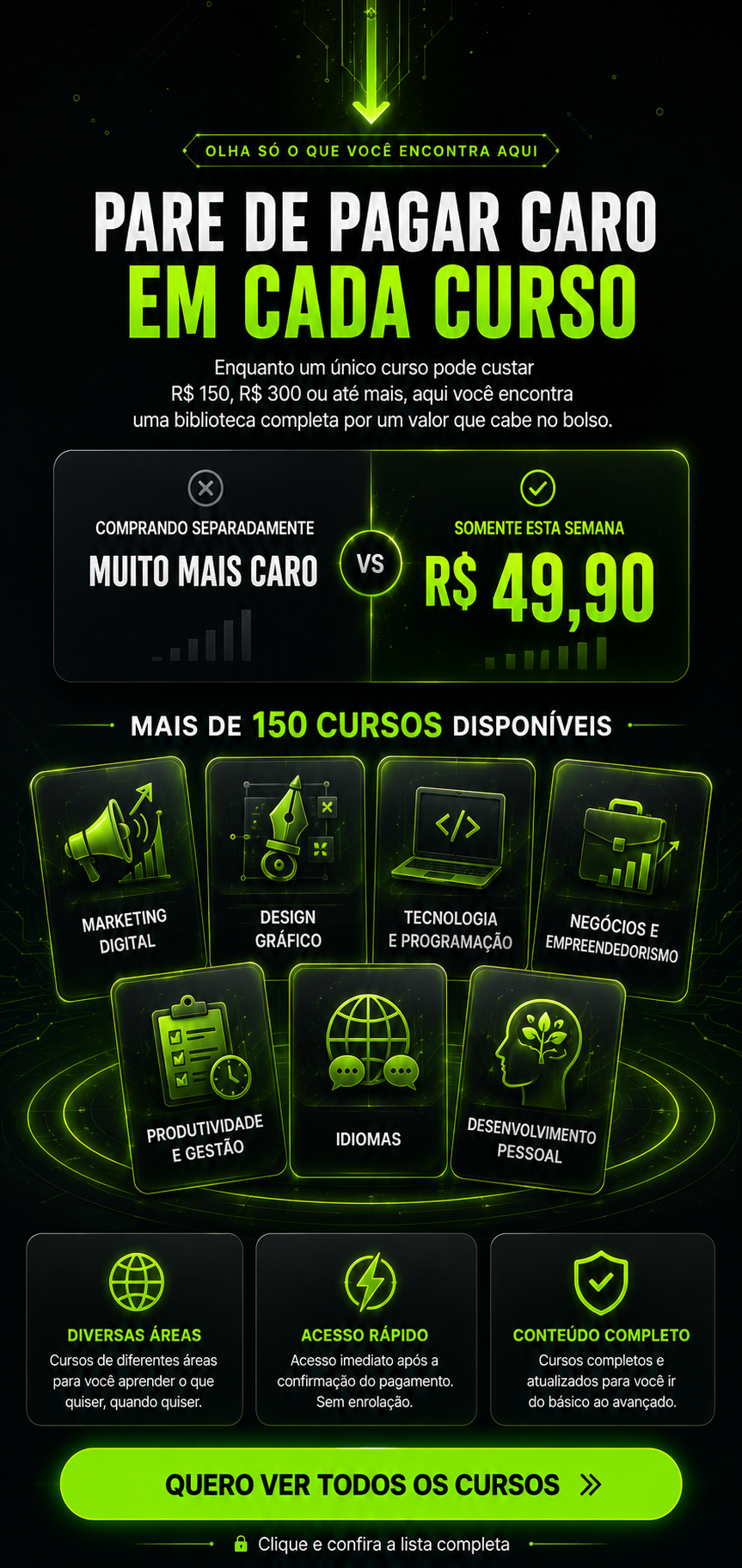 Pare de pagar caro em cada curso. Mais de 150 cursos disponíveis.